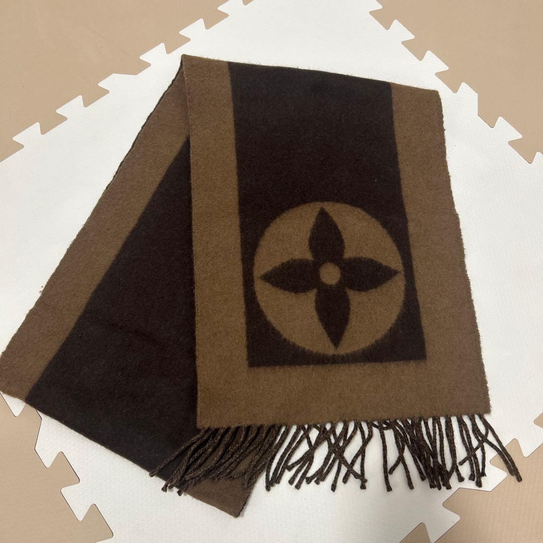 美品 ルイヴィトン マフラー エシャルプカーディフ LVロゴ ブラウン