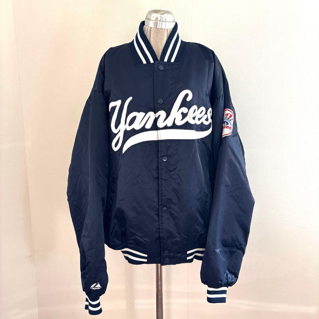 Majestic ヤンキース スタジャン 刺繍ロゴ XL ネイビー