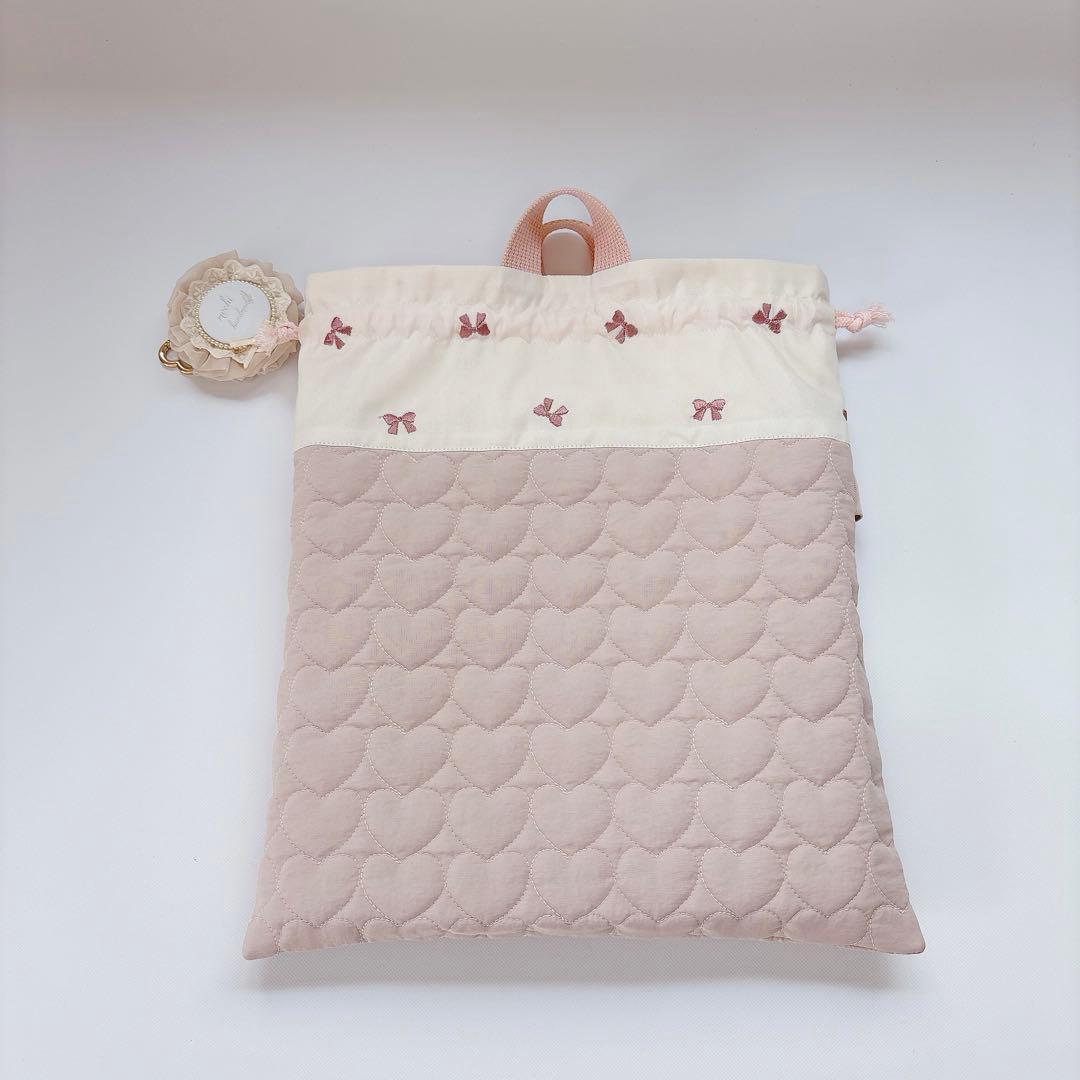 アリエルちゃん様　ハートキルト　レッスンバッグ　上履き袋　キルティング　ヌビ