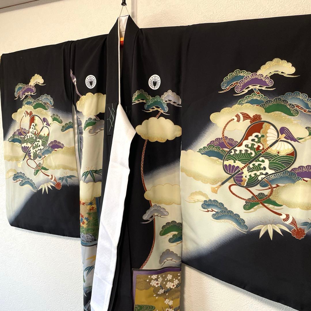 □男児　正絹　お宮参り.祝着.初着.鷹黒　美品