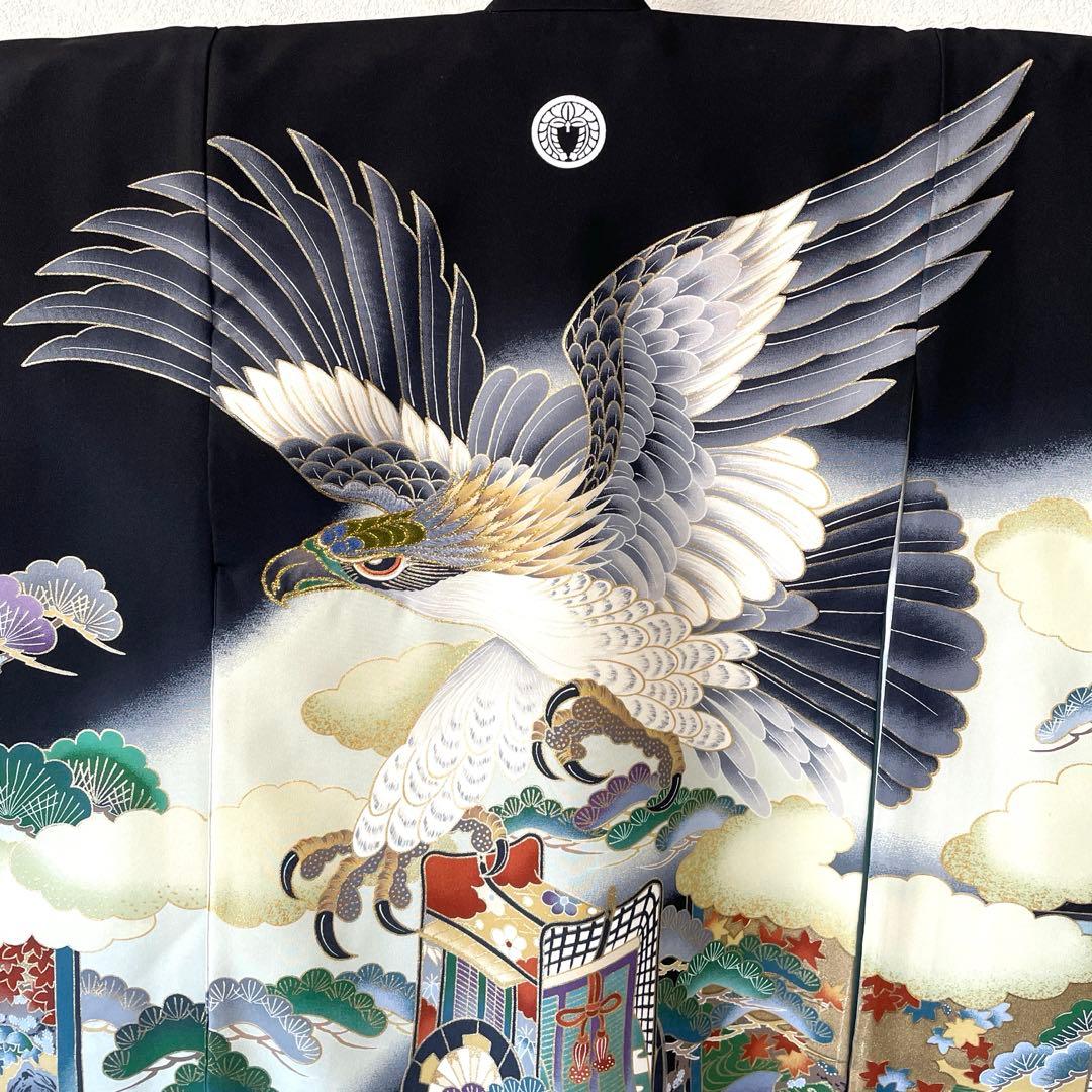 □男児　正絹　お宮参り.祝着.初着.鷹黒　美品