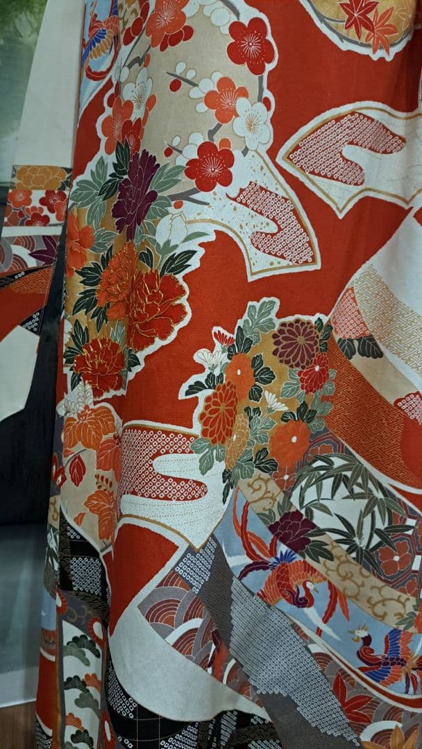 着物リメイク　ワンピース　ドレス　振袖　正絹　前後リバーシブル　ハンドメイド