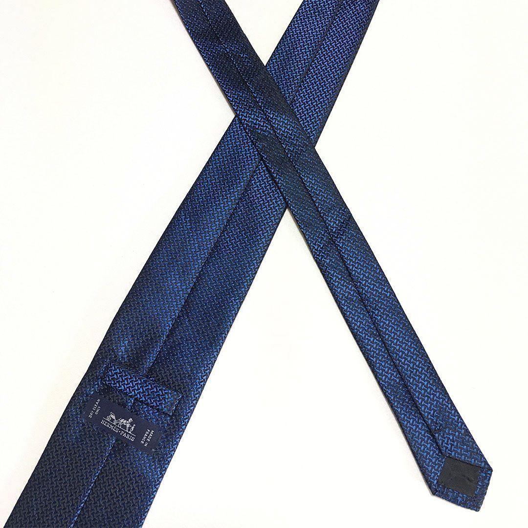 未使用級 エルメス HERMES ネクタイ シルク100% ブルー H柄