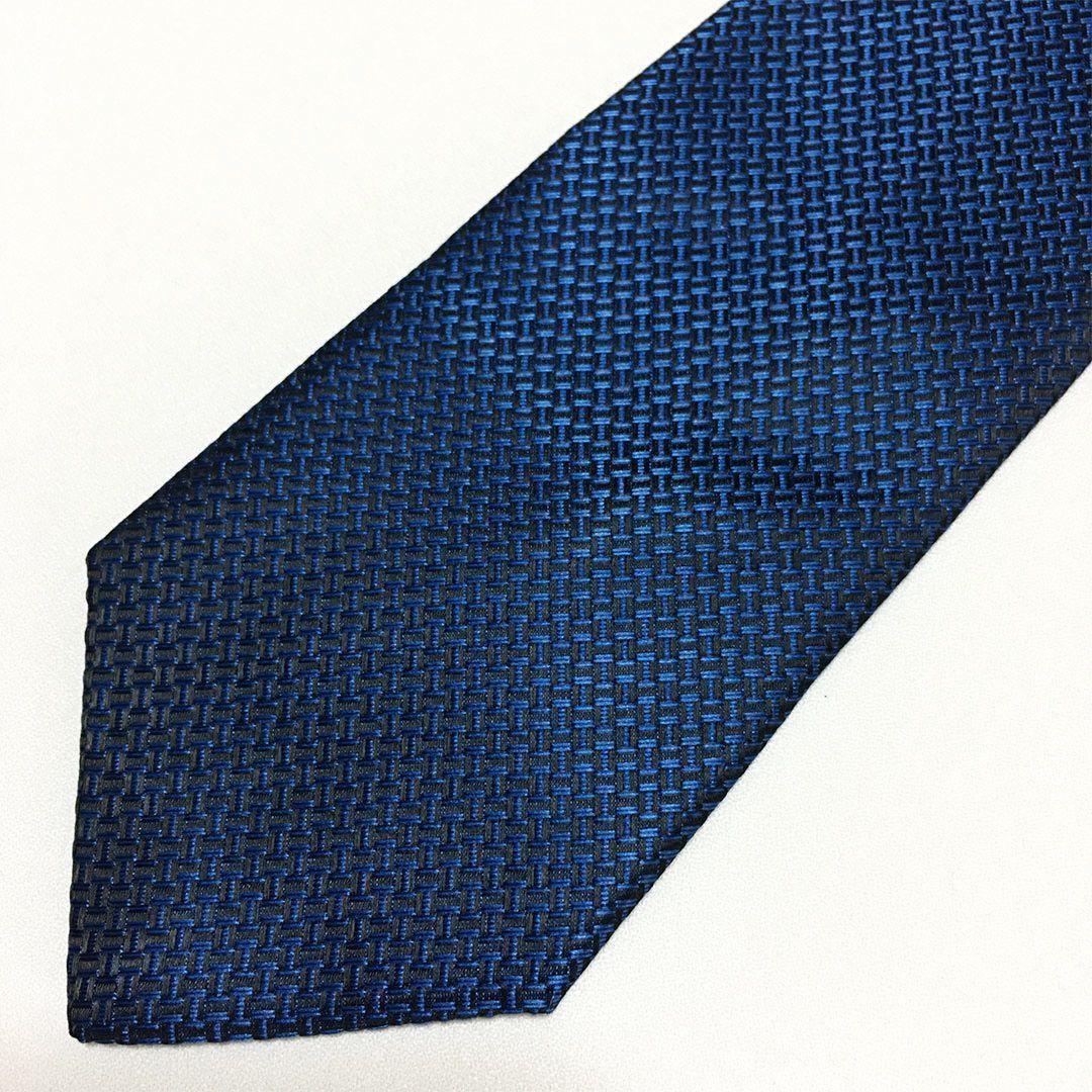 未使用級 エルメス HERMES ネクタイ シルク100% ブルー H柄