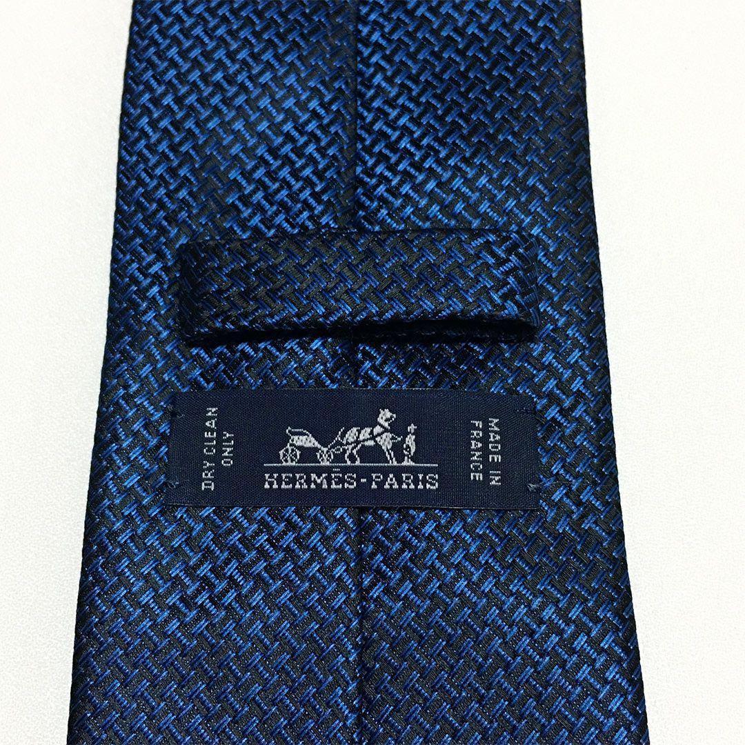 未使用級 エルメス HERMES ネクタイ シルク100% ブルー H柄