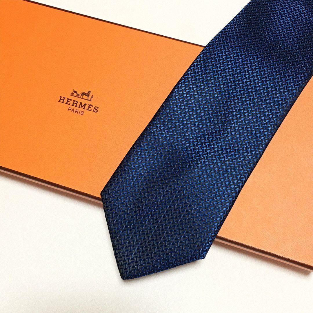 未使用級 エルメス HERMES ネクタイ シルク100% ブルー H柄
