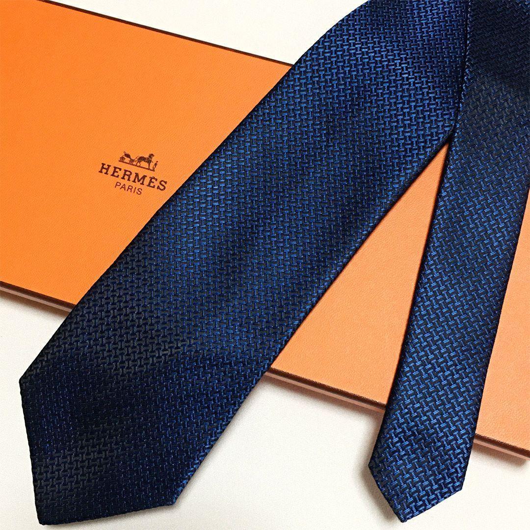 未使用級 エルメス HERMES ネクタイ シルク100% ブルー H柄