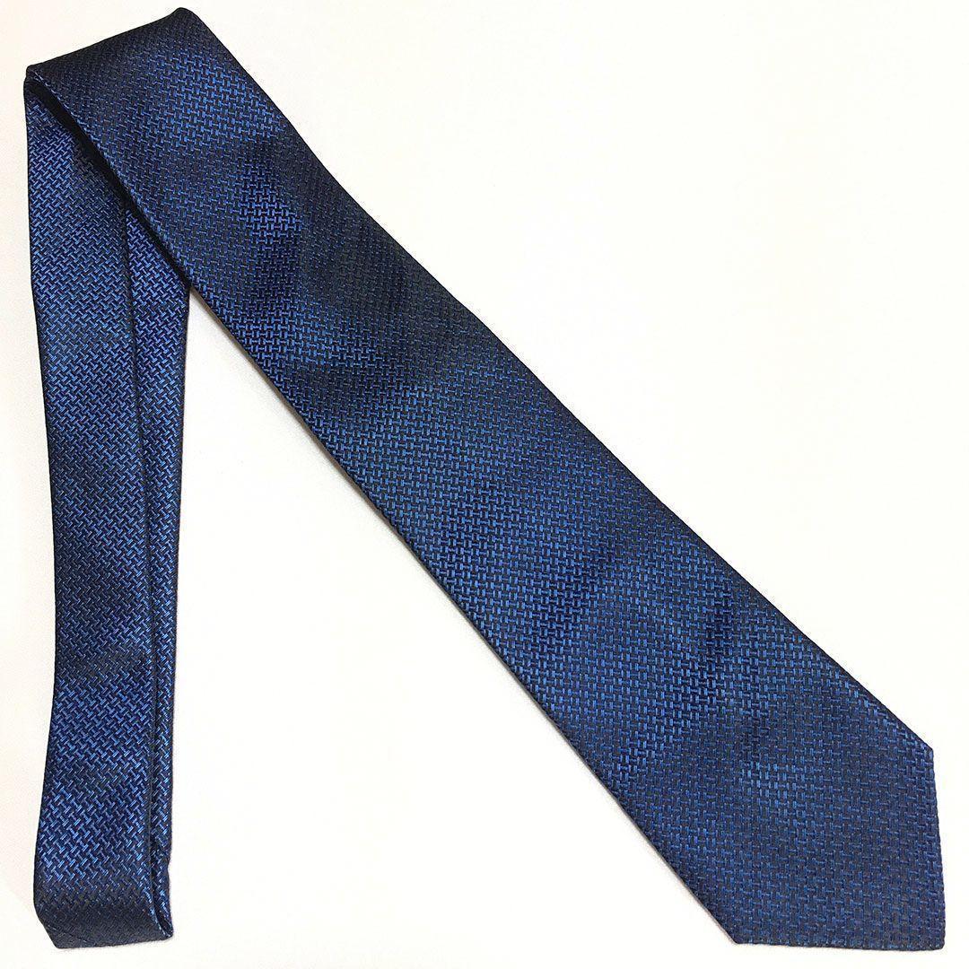 未使用級 エルメス HERMES ネクタイ シルク100% ブルー H柄