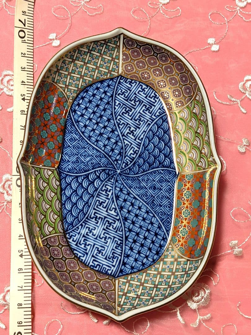 希少　前畑陶器　庫山窯　楕円皿5枚金彩　光彩雅　木甲銘々皿揃　新品