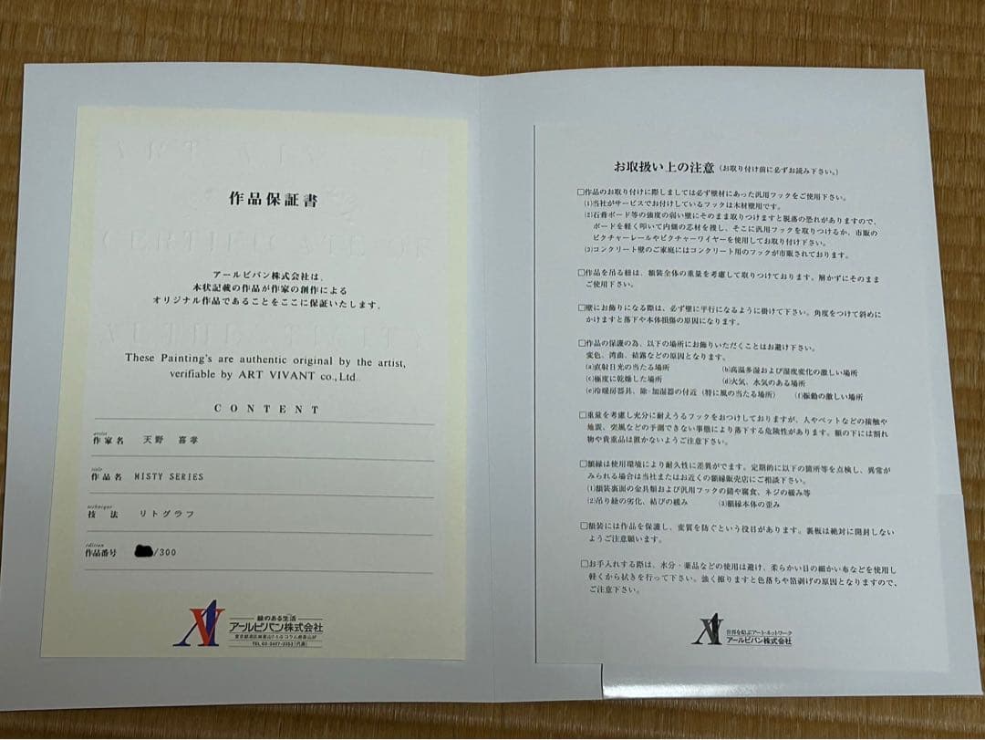 天野喜孝 MISTY SERIES リトグラフ