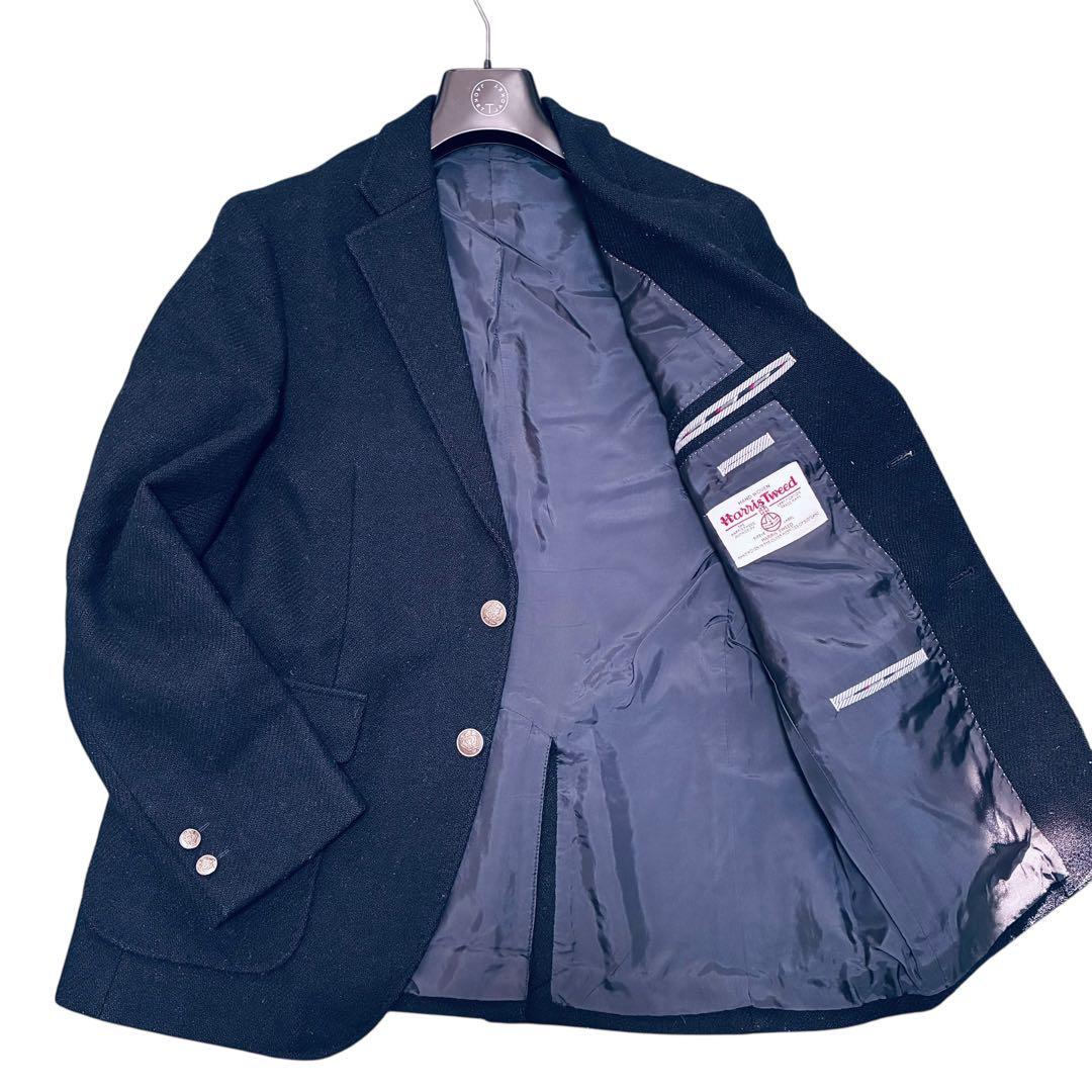 【美品】ケント　ハリスツイード　テーラードジャケット　ネイビー　銀ボタン　M