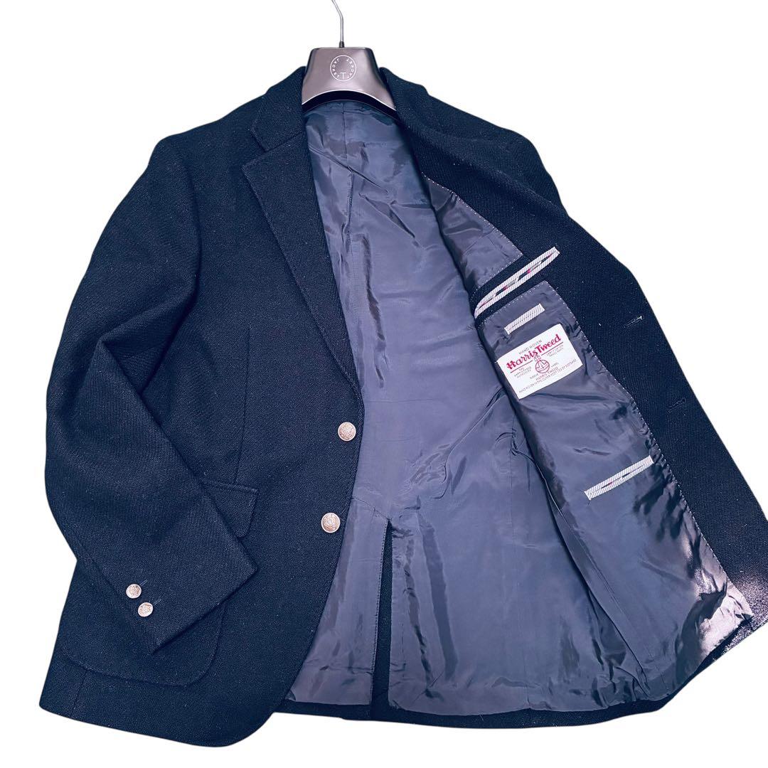 【美品】ケント　ハリスツイード　テーラードジャケット　ネイビー　銀ボタン　M