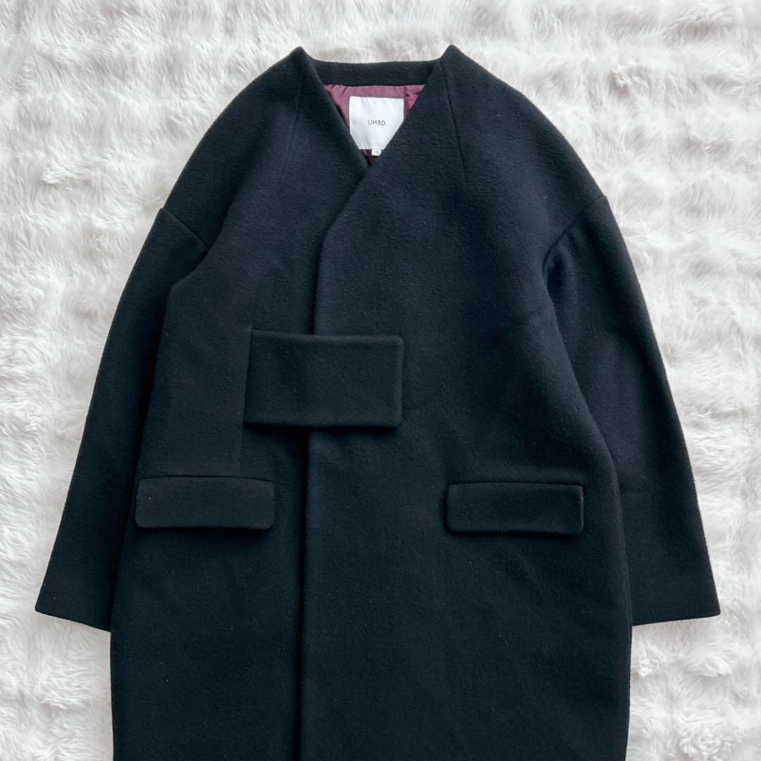 アンスリード★アシンメトリー　ブロッキング　コート　ノーカラー　ブラック