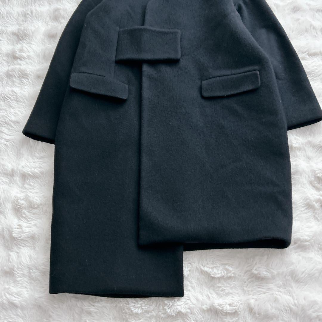 アンスリード★アシンメトリー　ブロッキング　コート　ノーカラー　ブラック