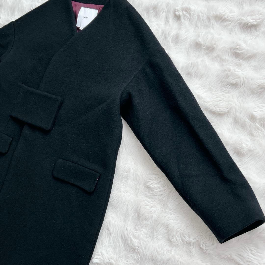 アンスリード★アシンメトリー　ブロッキング　コート　ノーカラー　ブラック