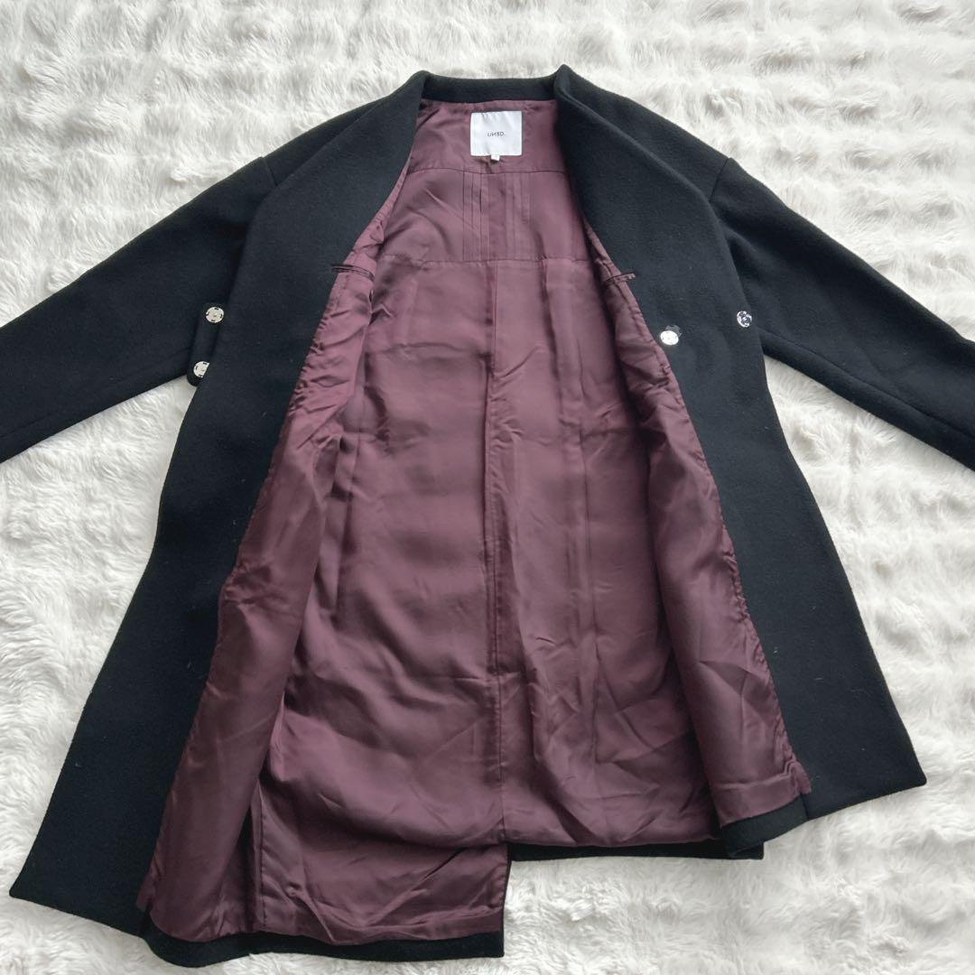 アンスリード★アシンメトリー　ブロッキング　コート　ノーカラー　ブラック