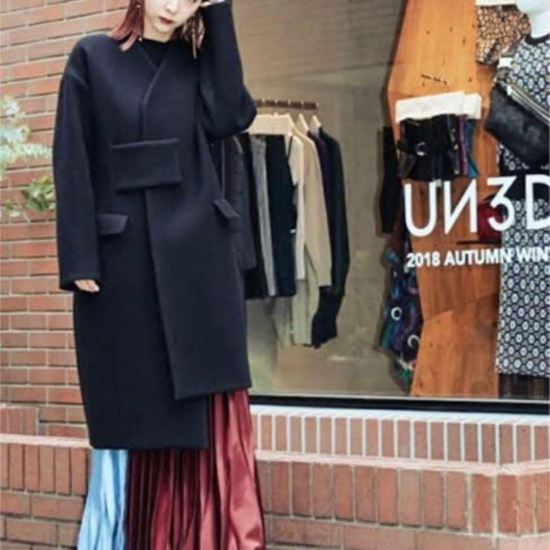 アンスリード★アシンメトリー　ブロッキング　コート　ノーカラー　ブラック