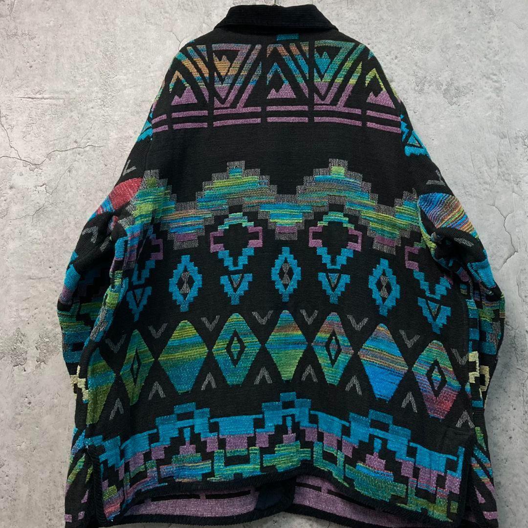 US古着【ネイティブ 総柄 民族 ゴブラン ブランケット ジャケット】メンズXL