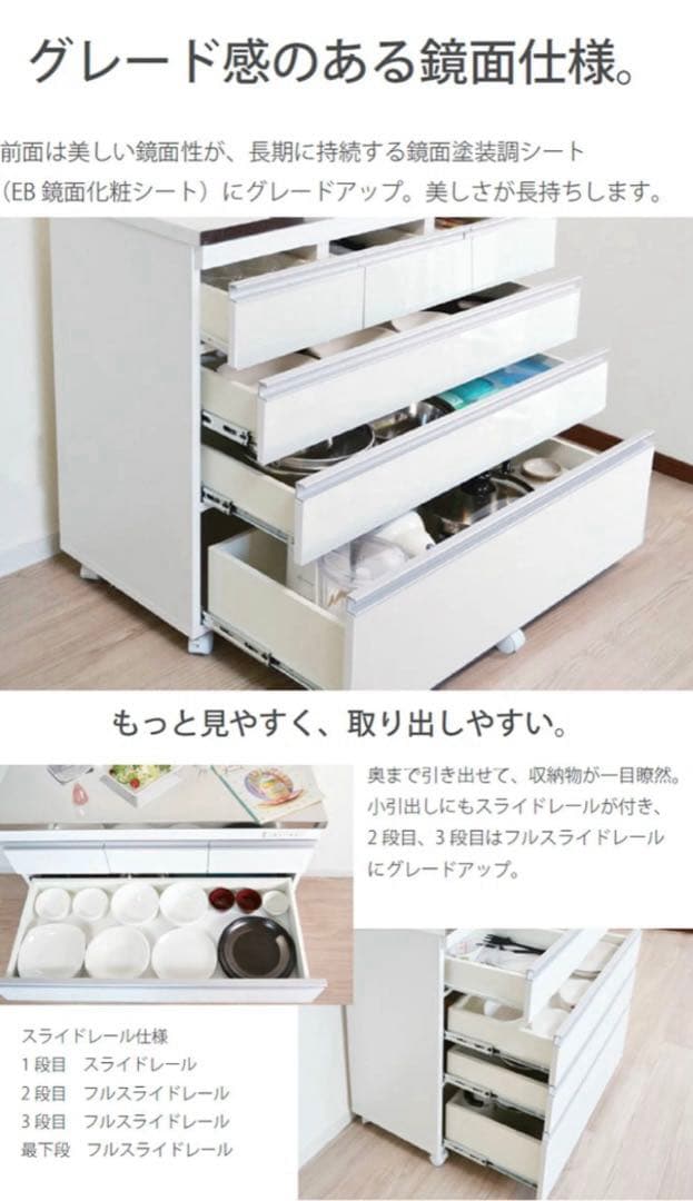 送料込 キッチンキャビネット90 引出6 ステンレス天板 キャスター電源付 国産