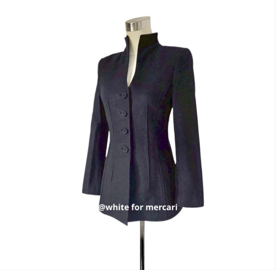 ドイツデザイナー 定価15万 高貴なハイネック黒ウールジャケット/アウター