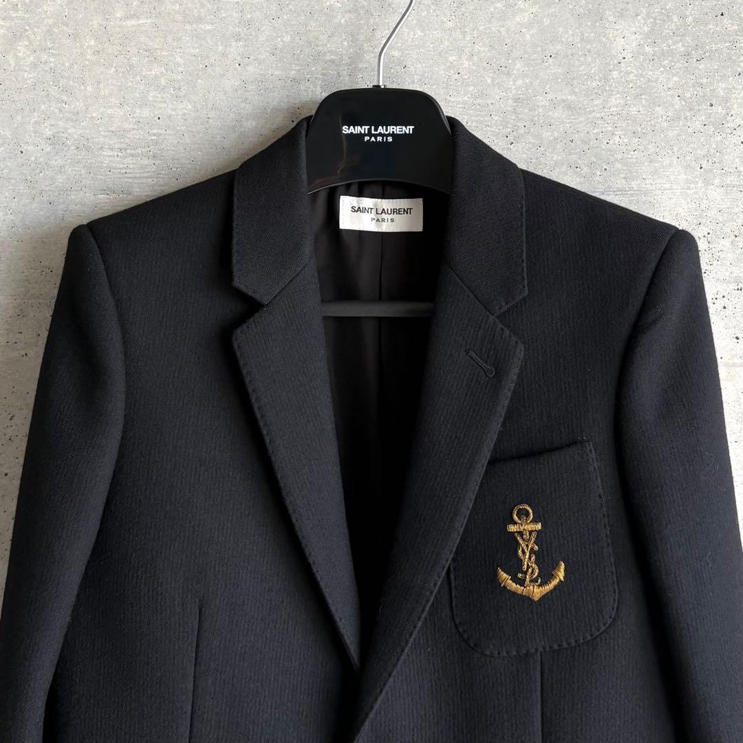 美品 SAINT LAURENT アンカーロゴ刺繍 テーラードジャケッ F38