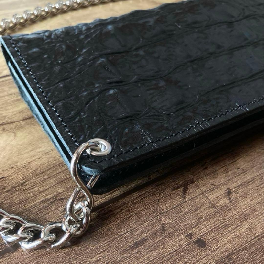 姫路レザー トラッカーウォレット6インチ（ミドル）2.5層 クロコダイル型押し