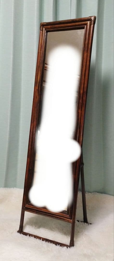 p*l様 レトロ　　ラタン　スタンドミラー　姿見