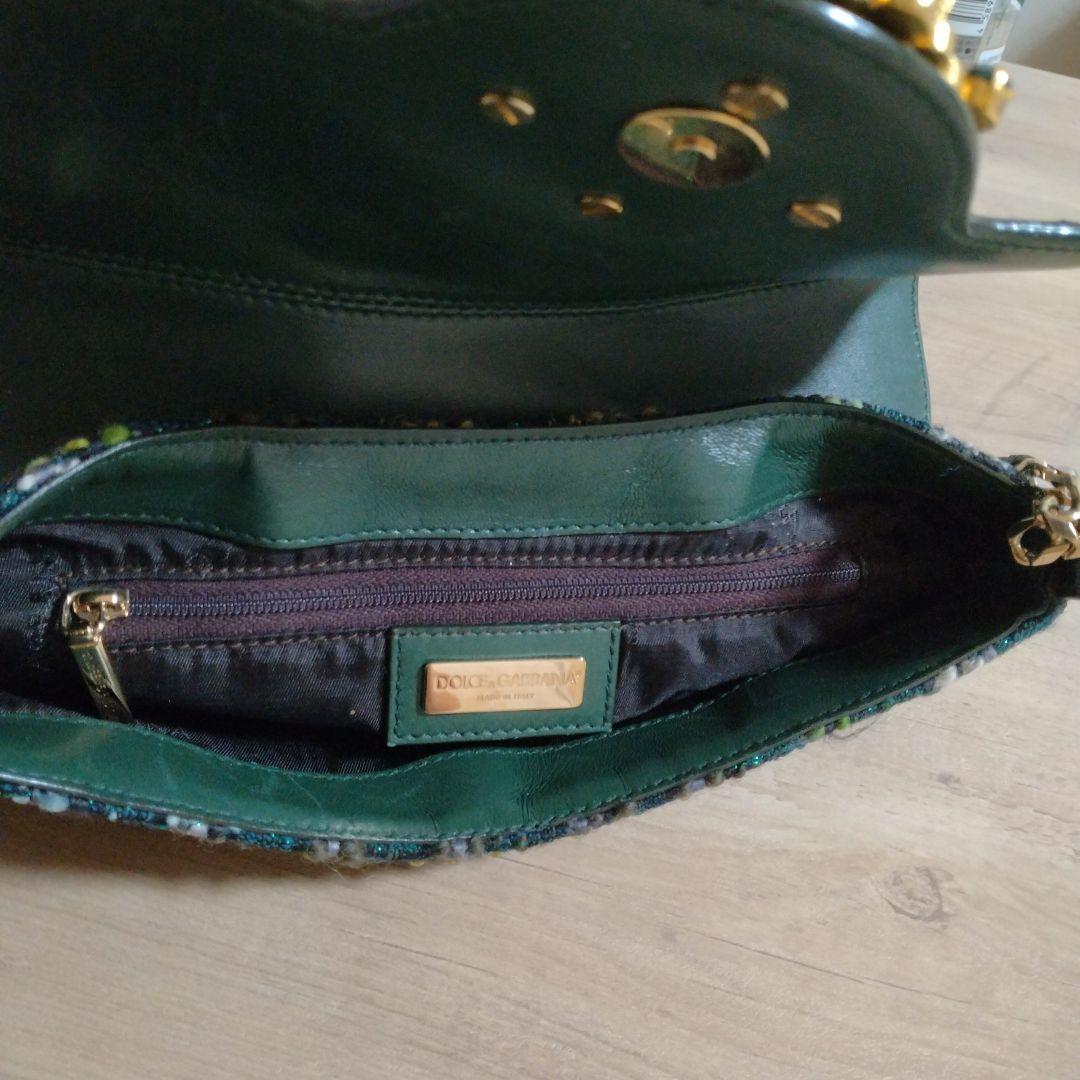 【最終値下げ】ドルガバ 緑色 ツイード レザー パーティーバッグ