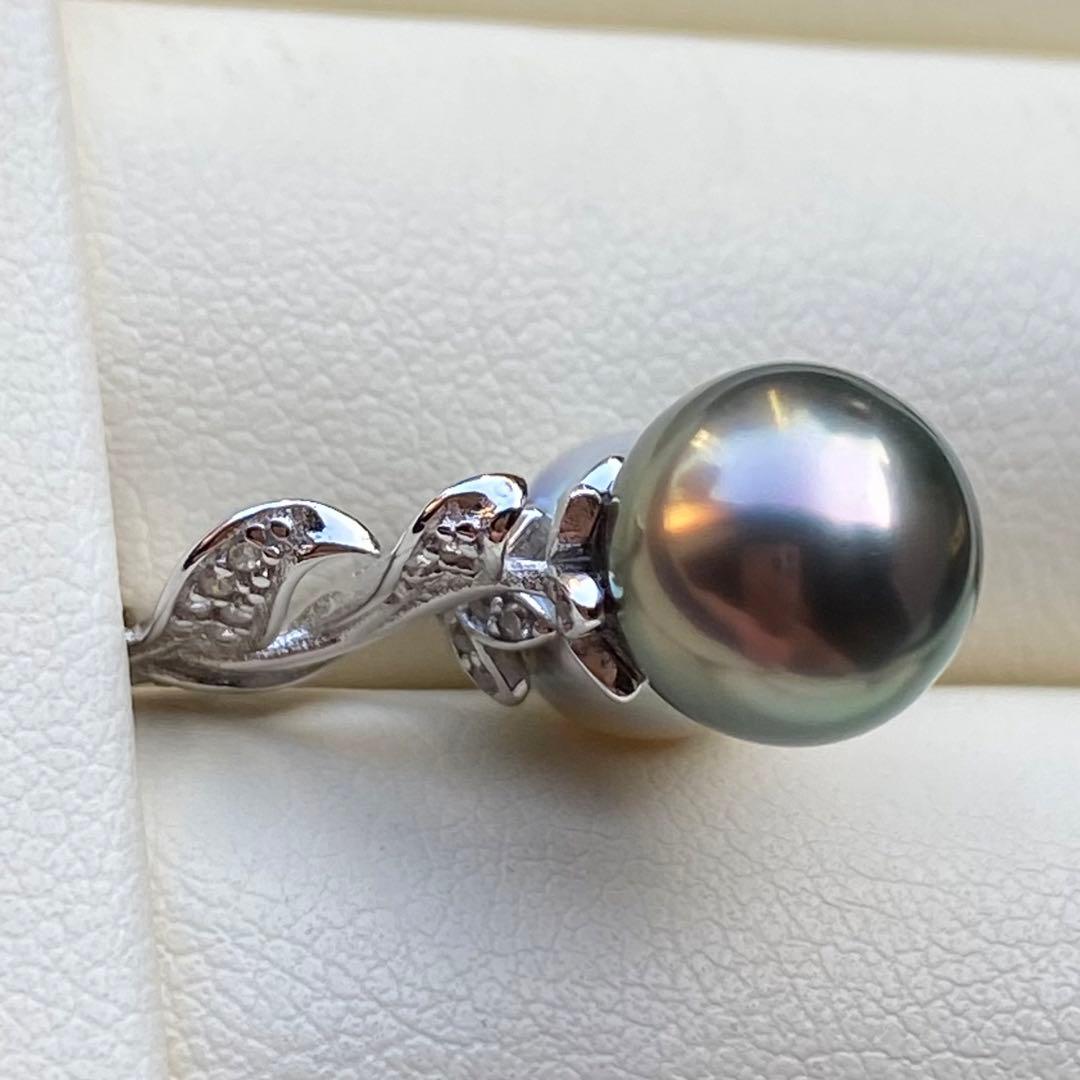 本真珠　南洋黒蝶真珠&あこや真珠ネックレストップ9.2&8mmグリーンPT836