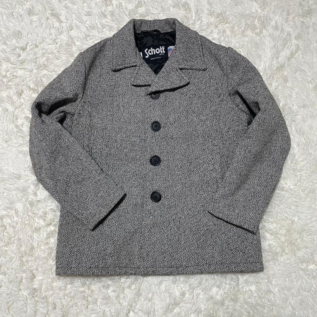 希少！ ショット Pコート シングル ツイード風 グレー USA製