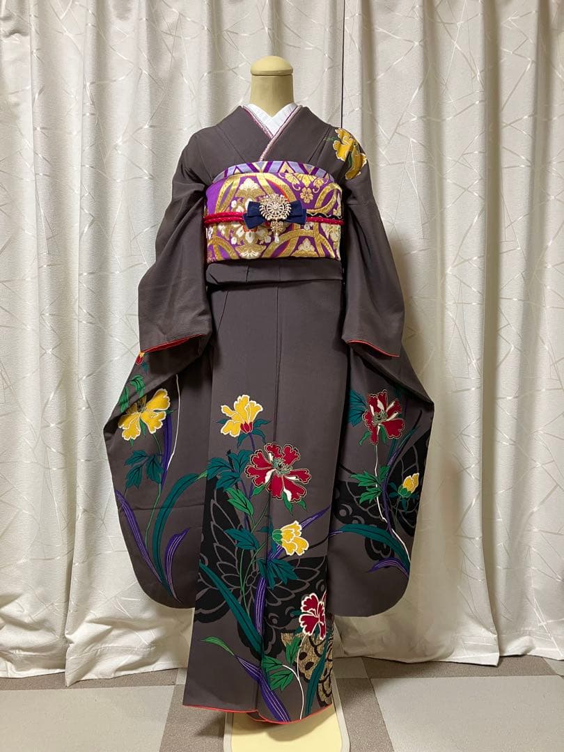 大特価SALE中★振袖フルセット【9点】★成人式★蝶々柄★モダン★正絹