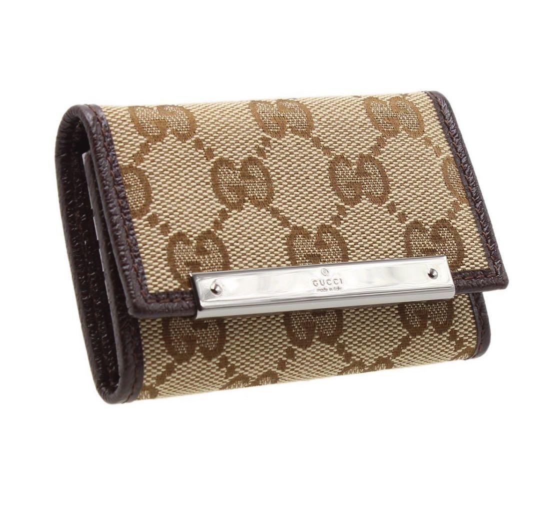 N2875 未使用!! グッチ GGキャンバス レザー 6連 キーケース