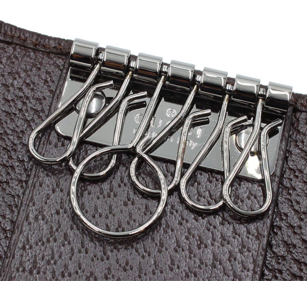 N2875 未使用!! グッチ GGキャンバス レザー 6連 キーケース