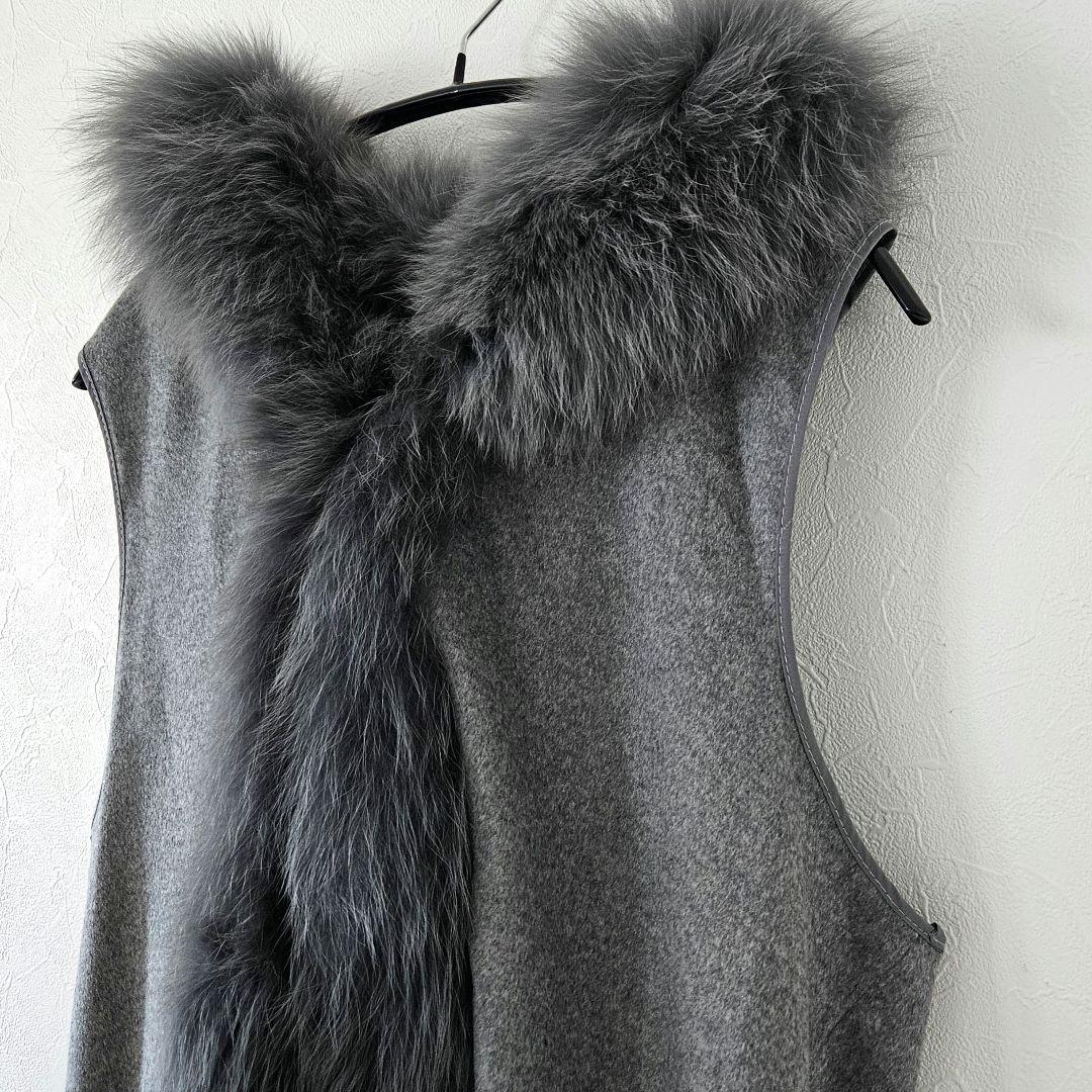 【HIGH SENSE】カシミヤ×ブルーフォックス ポンチョ ベスト 2way