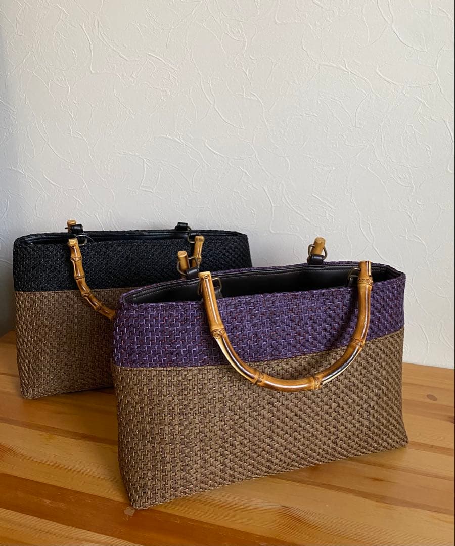 【新品未使用】カゴ風バッグ　焦茶×パープル