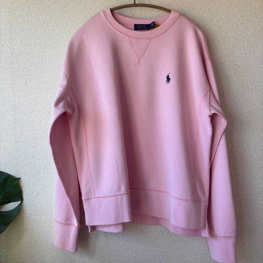 美品 POLO RALPH LAUREN ロゴ刺繍 スウェット ピンク Mサイズ