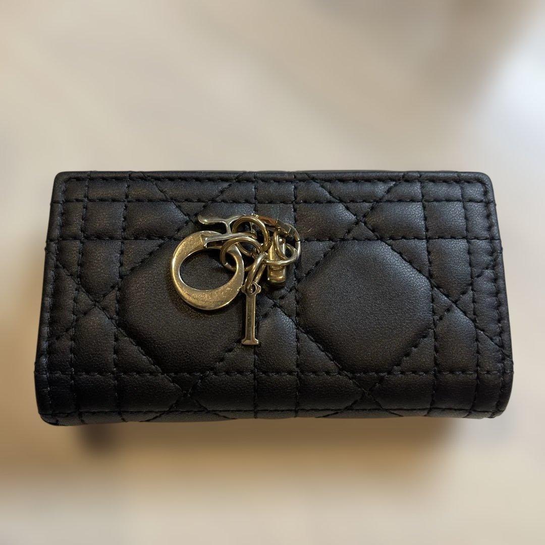 DIOR 【日本限定】キーケース カナージュラムスキン 黒 ゴールド