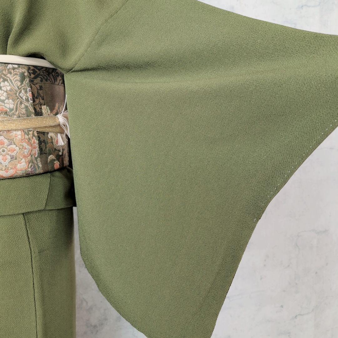 色無地　着物　フルセット　正絹　緑　縮緬　祝い事　寿　F5