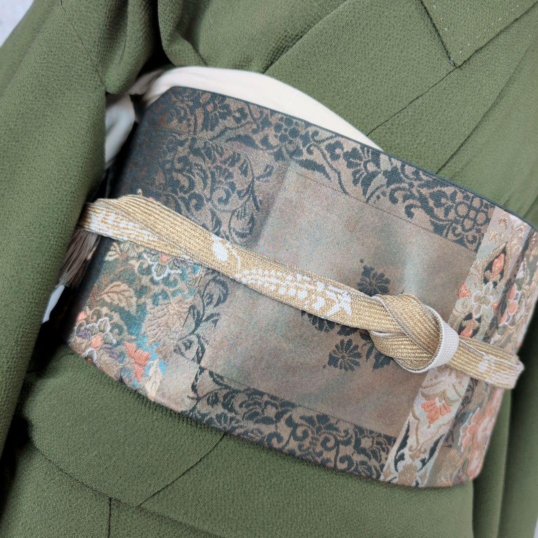 色無地　着物　フルセット　正絹　緑　縮緬　祝い事　寿　F5