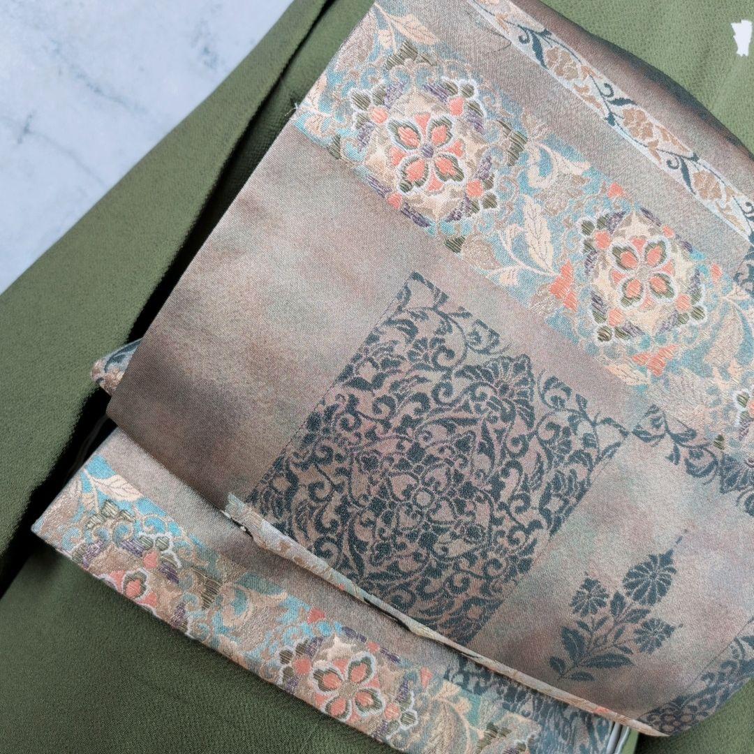 色無地　着物　フルセット　正絹　緑　縮緬　祝い事　寿　F5