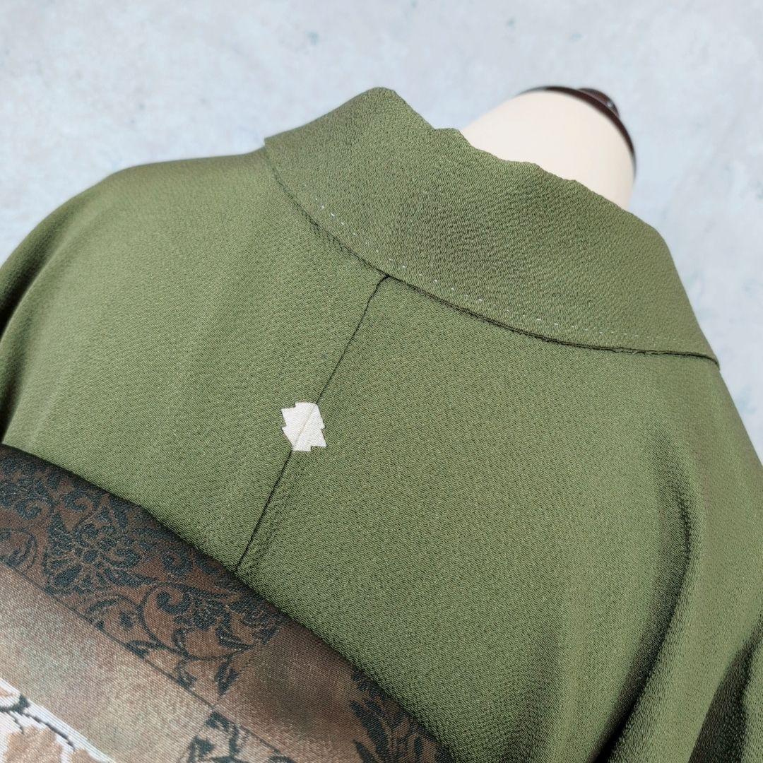 色無地　着物　フルセット　正絹　緑　縮緬　祝い事　寿　F5