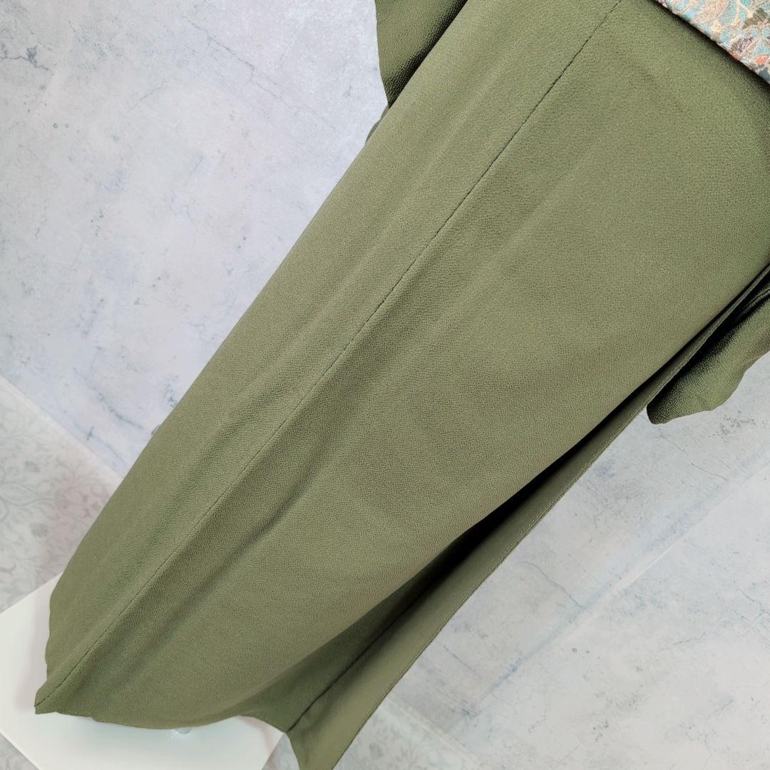 色無地　着物　フルセット　正絹　緑　縮緬　祝い事　寿　F5