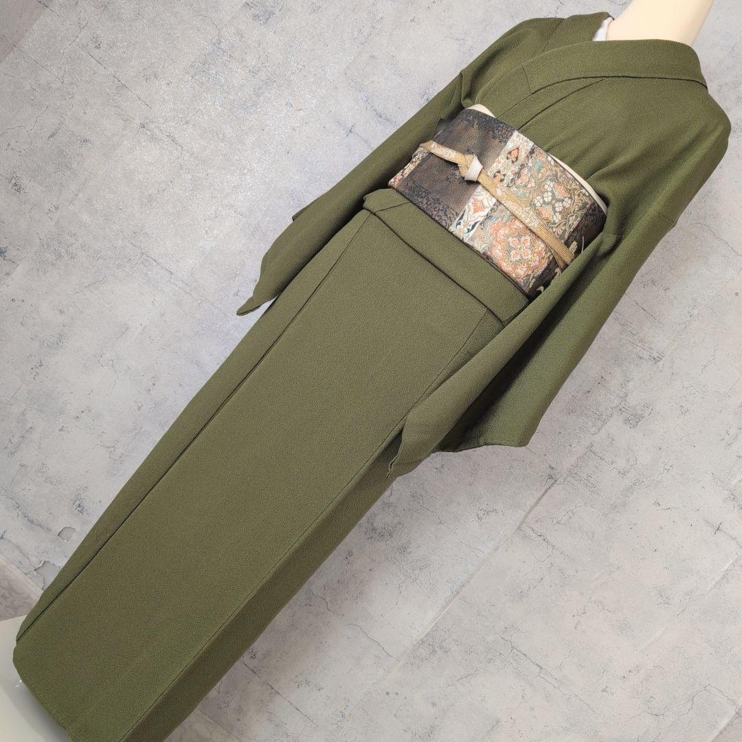 色無地　着物　フルセット　正絹　緑　縮緬　祝い事　寿　F5