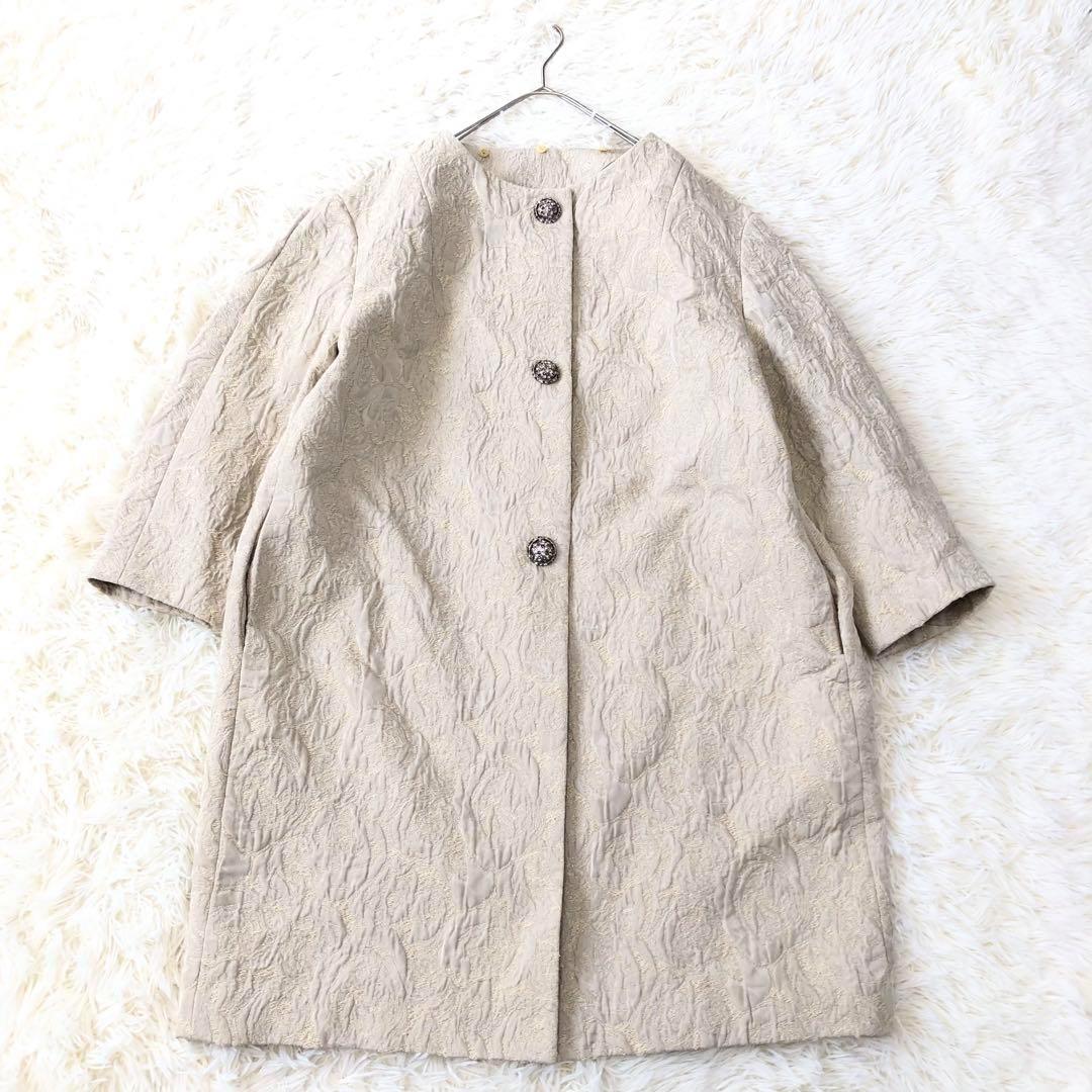 ルールロジェット　総柄 チェスターコート　花柄　バラ　金糸　日本製 ラメ