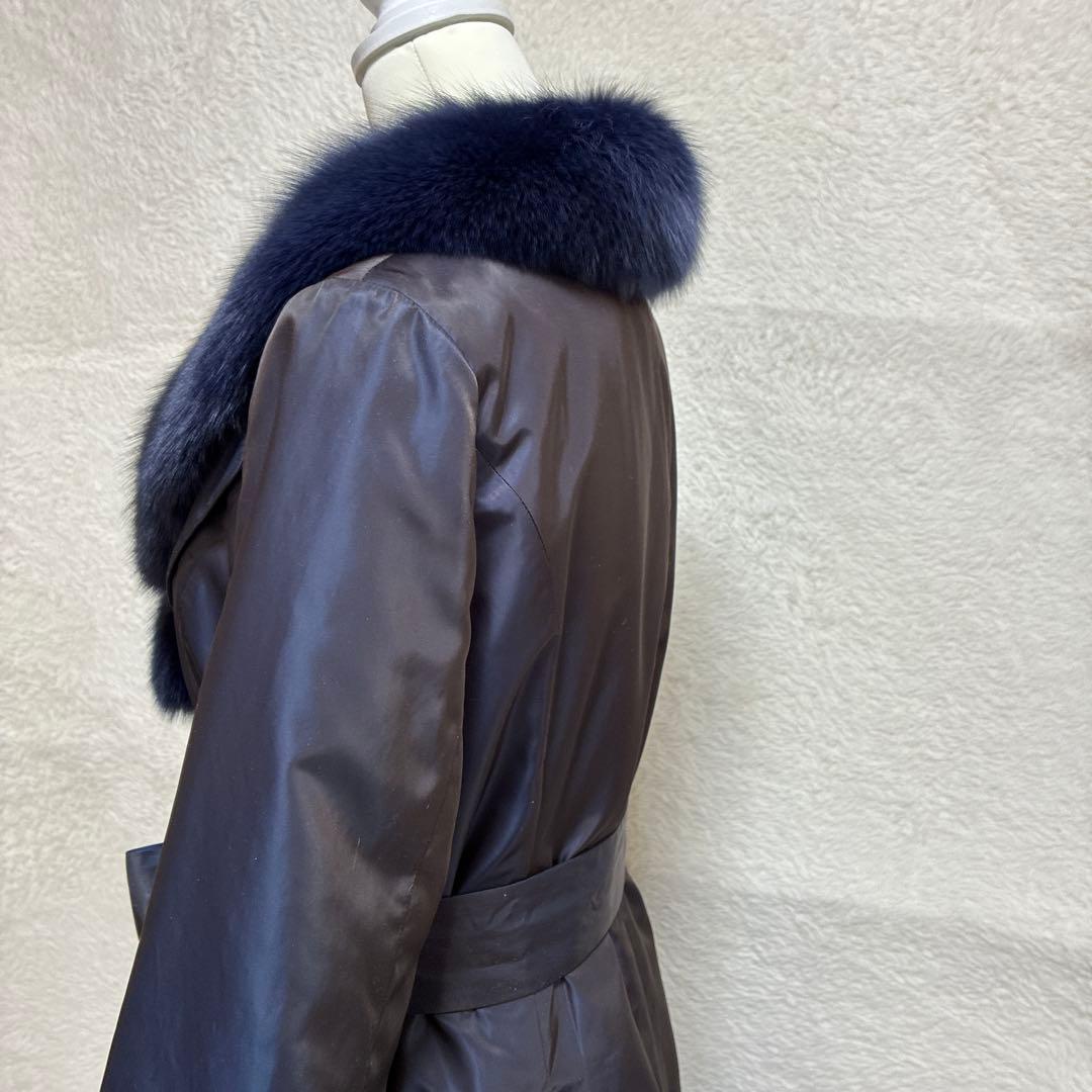 M'S GRACY ブルーフォックスファー衿 ライナー付 ロングコートサイズ40