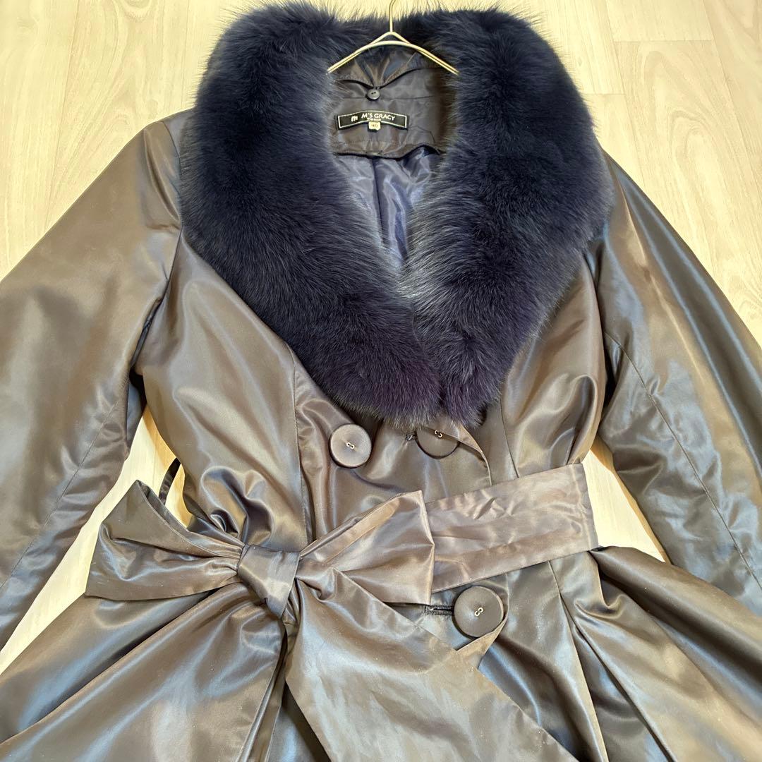 M'S GRACY ブルーフォックスファー衿 ライナー付 ロングコートサイズ40