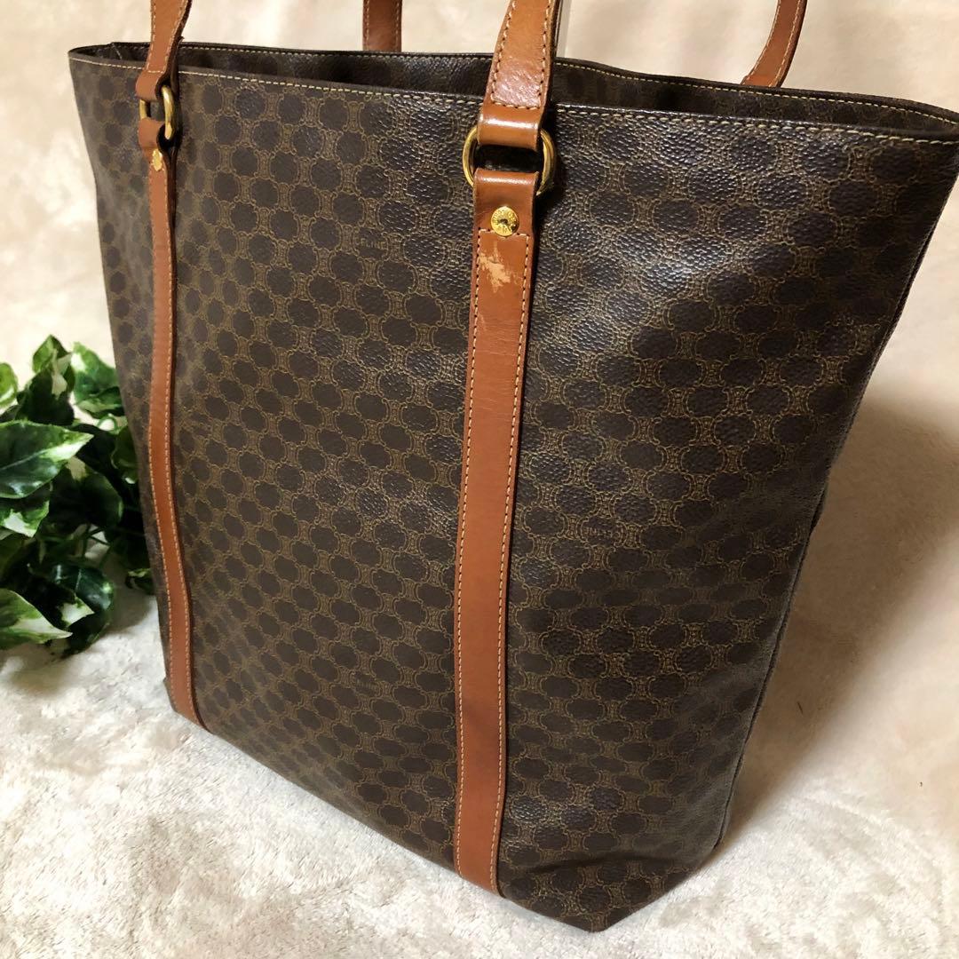 美品　セリーヌ　マカダム　トートバッグ　茶　トリオンフ　A4 肩がけ　ブラウン