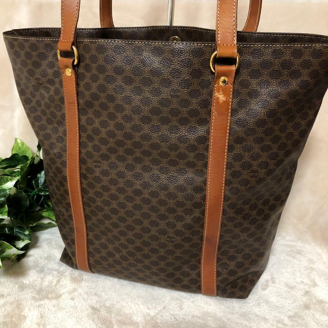 美品　セリーヌ　マカダム　トートバッグ　茶　トリオンフ　A4 肩がけ　ブラウン