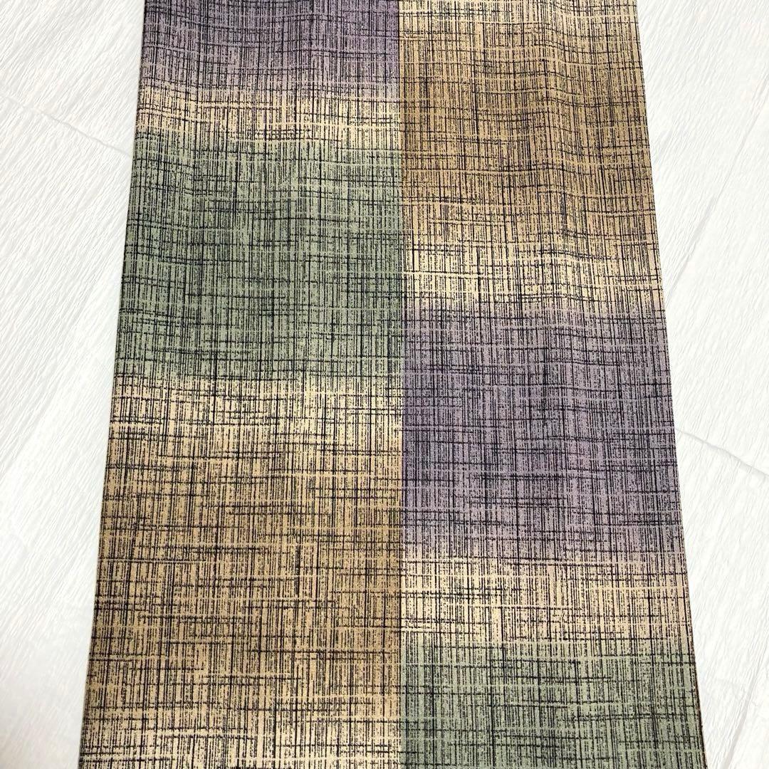 【美品✨】東レシルック　洗える着物　小紋　変わり格子　ベージュ　灰緑　日本製P3