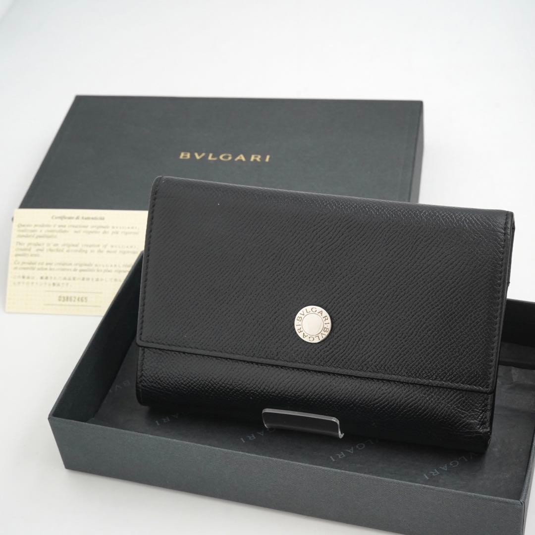 ✨極美品・箱付✨　ブルガリ　三つ折り　クラシコ　ロゴマニア　レザー　ブラック